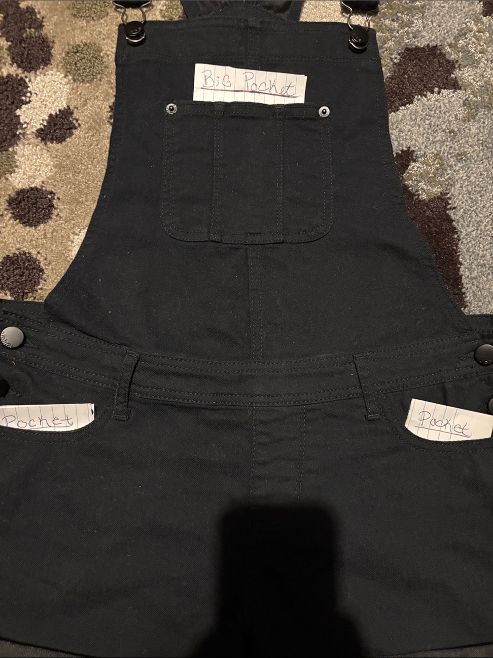No Boundaries dark navy blue, with black accents and inside,Denim Short Overalls - Picture 5 of 13